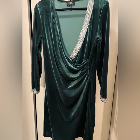 MSK Dresses & Skirts - MSK Green Velvet Dress with Silver Accents​